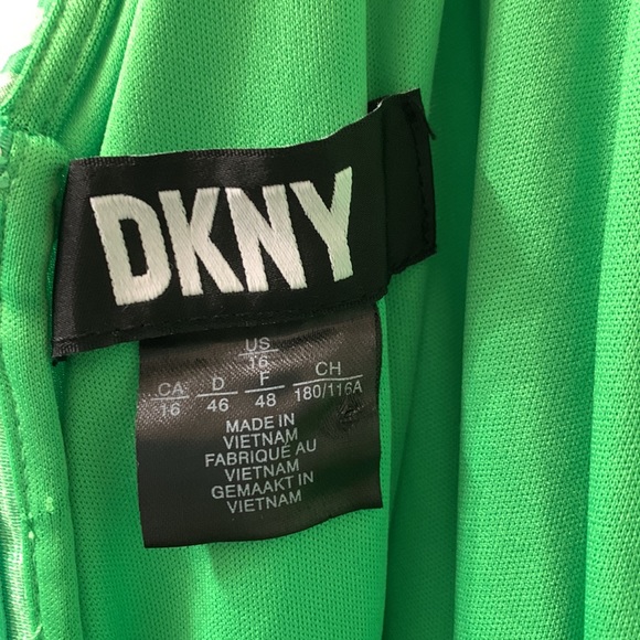 DKNY Bright Green White Lined Ruched Hi Low Lightweight Belted Zip Up Dress 16 - Picture 7 of 8